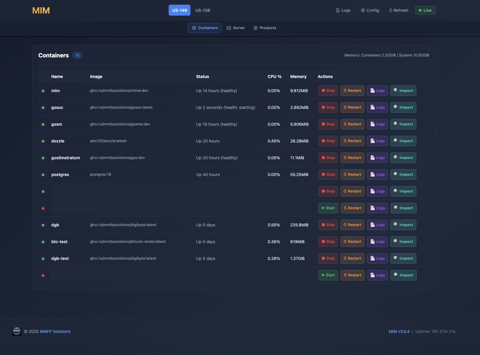 MIM - Docker container management dashboard