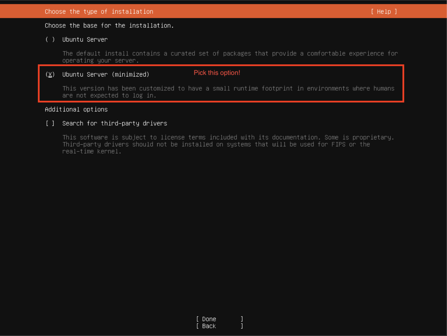 Installation type selection
