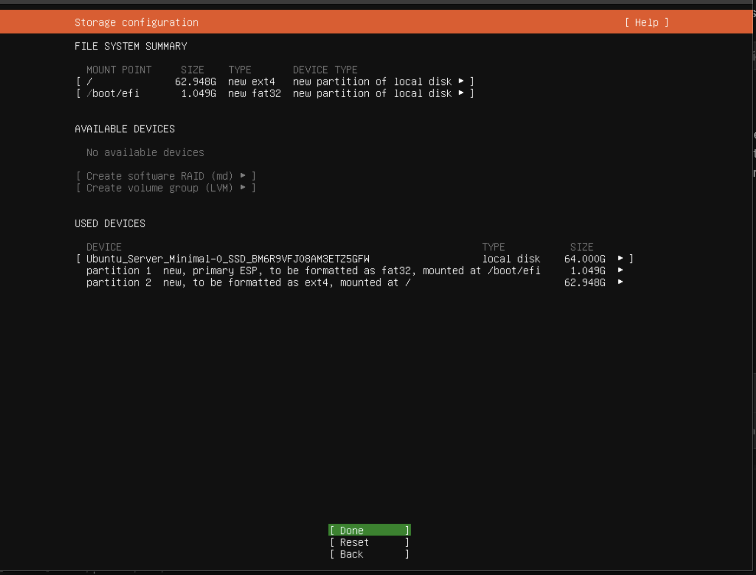 Storage configuration screen 2